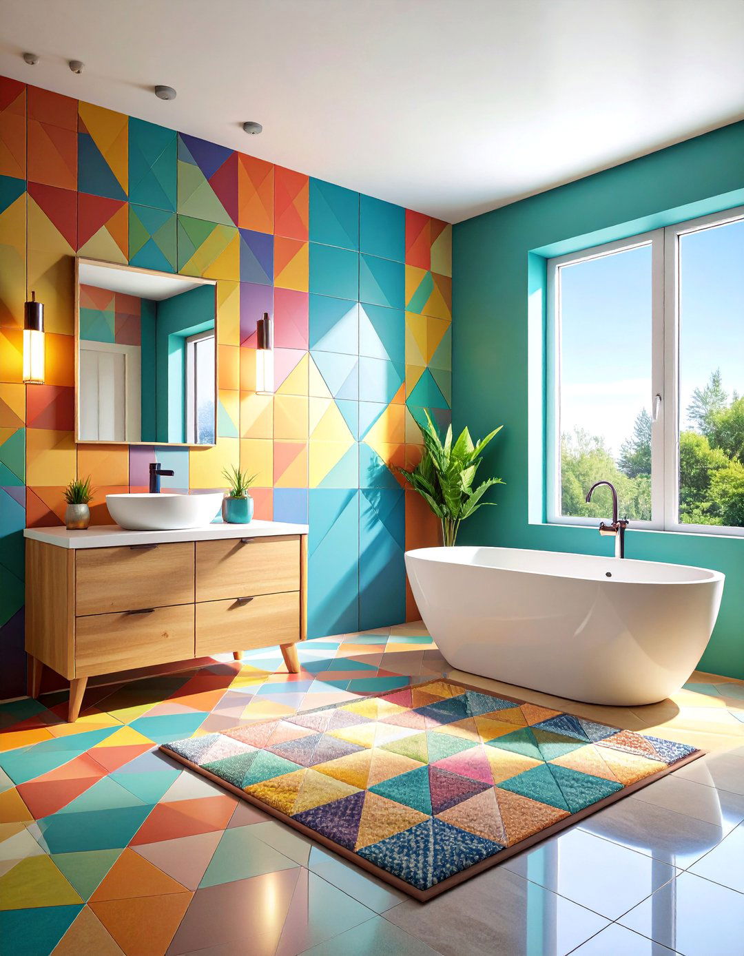 Geometric Pattern Statement Wall - 25 Masculine Bathroom Ideas