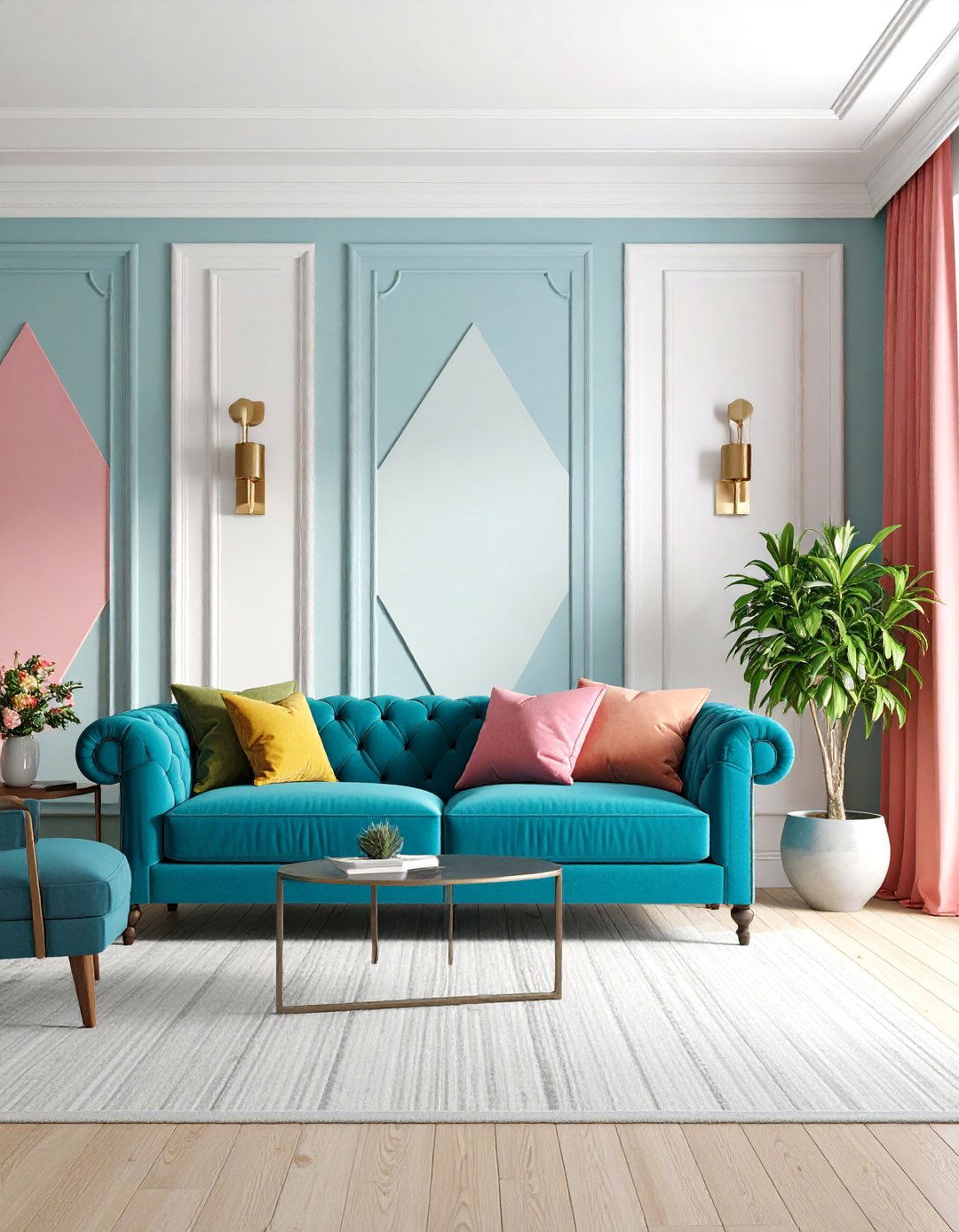 Geometric Pattern Wainscoting with Contemporary Flair - 25 Living Room Wainscoting Ideas