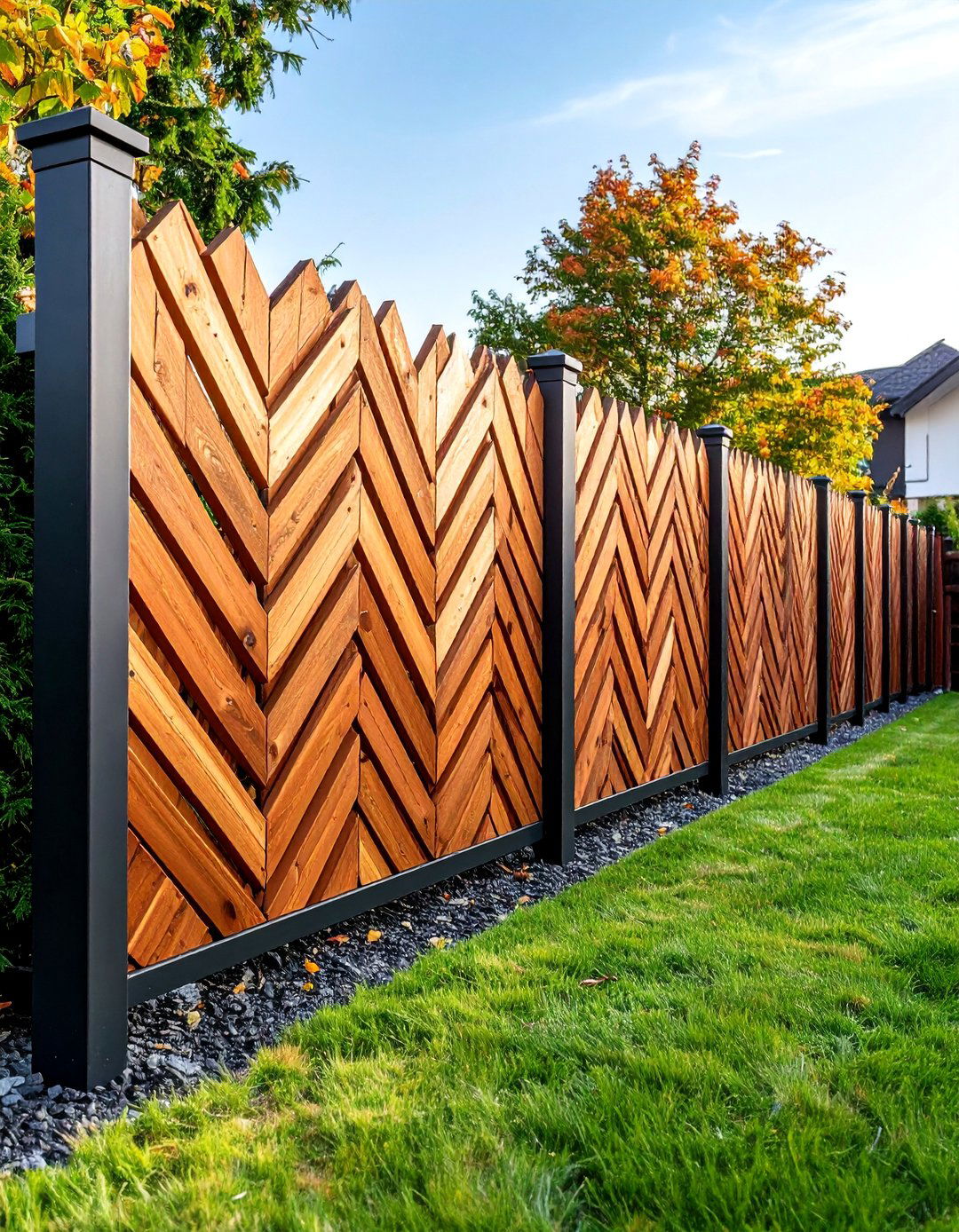 Geometric Pattern Wood and Metal Design - 25 Metal and Wood Fence