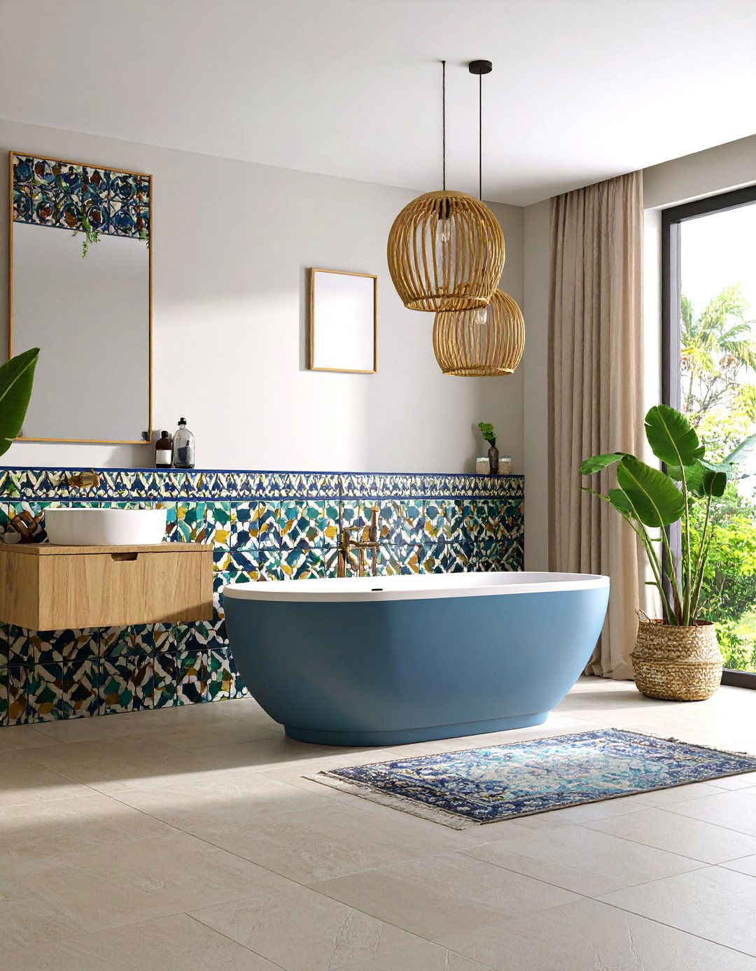 Geometric Patterned Encaustic Tile Surround - 25 Bathtub Surround Ideas