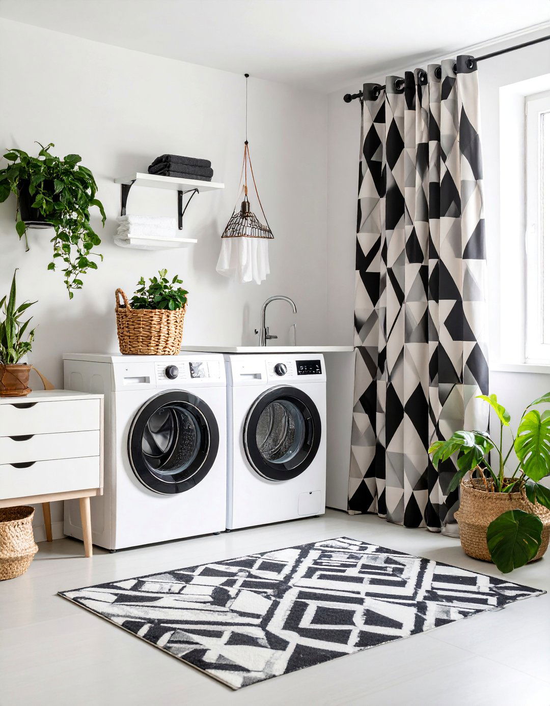 Geometric Patterned Panels for Contemporary Appeal - 25 Laundry Room Curtain Ideas