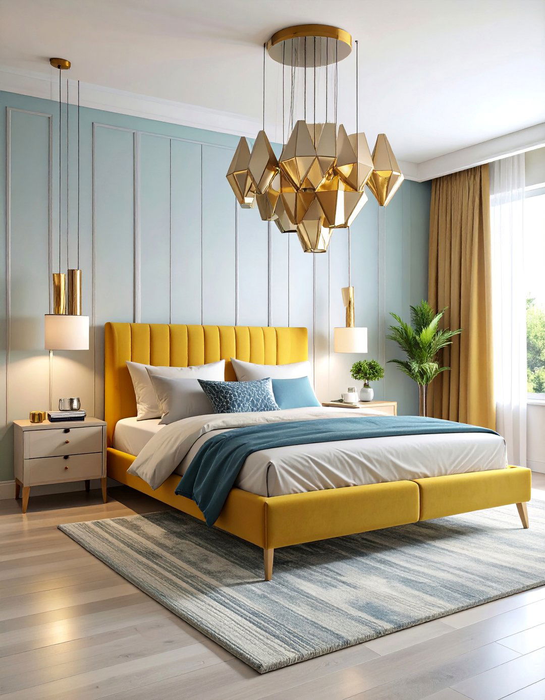 Geometric Pendant Cluster Design - 25 Bedroom Lighting Ideas