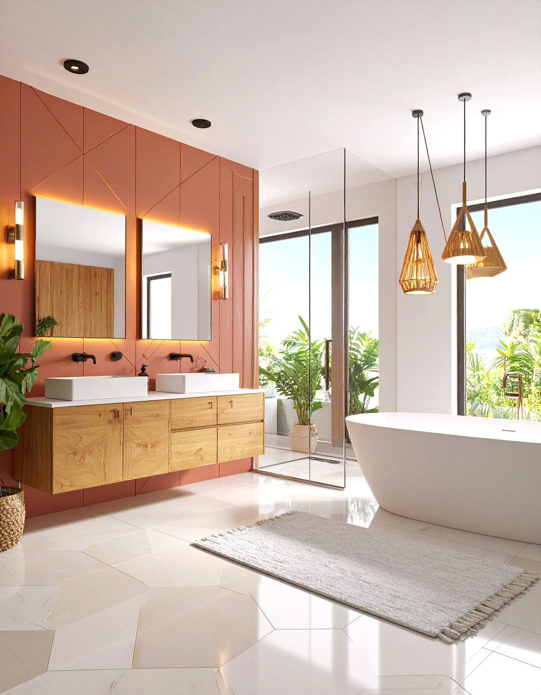 Geometric Precision Barndominium Bathroom with Angular Designs - 25 Barndominium Bathroom Ideas