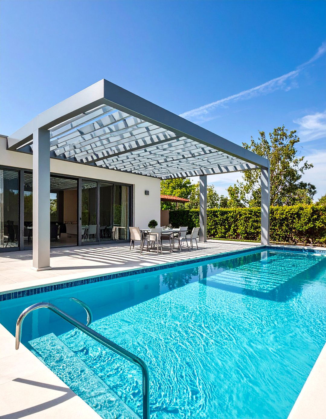 Geometric Shade Grid with Modern Appeal - 25 Pool Shade Ideas