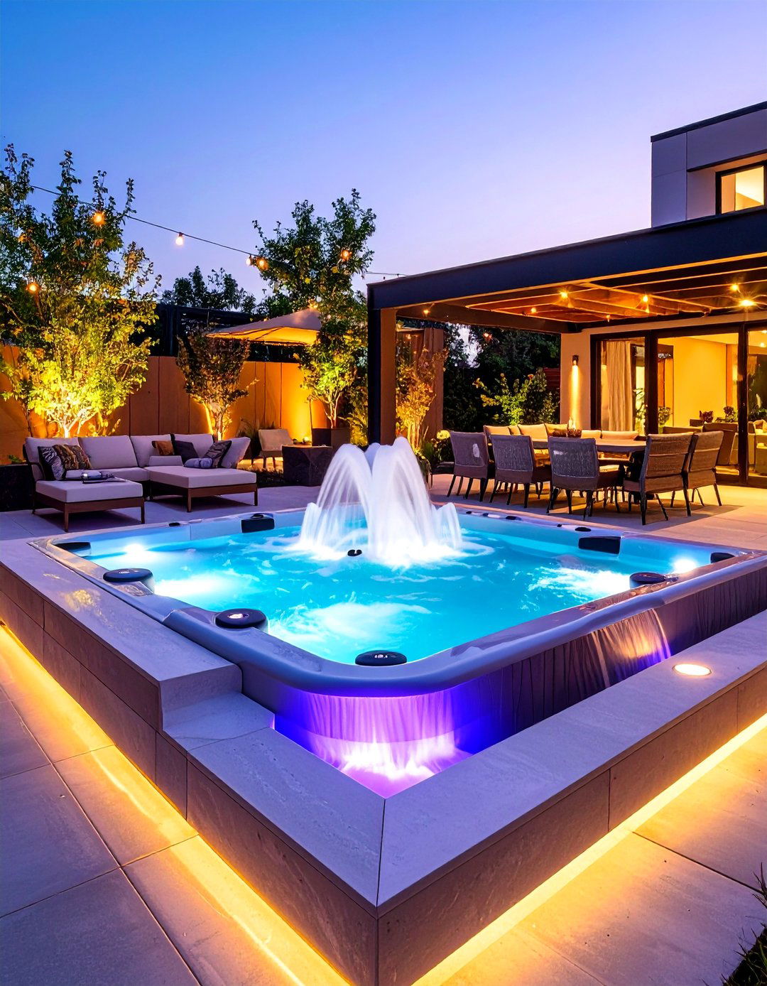 Geometric Spa with Deck Jets - 25 Rectangle Pool With Hot Tub