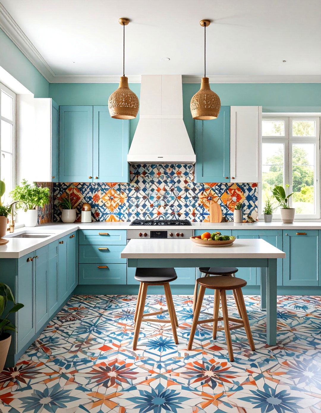 Geometric Star and Cross Pattern Tiles - 25 White Cabinet Kitchen Backsplash Ideas