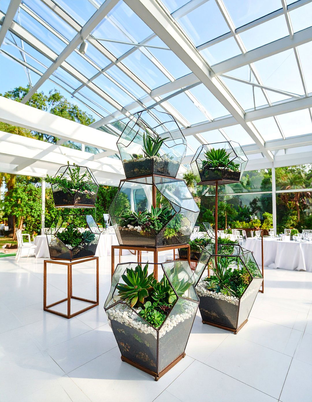 Geometric Terrarium Garden Display - 25 Tall Wedding Centerpiece Ideas