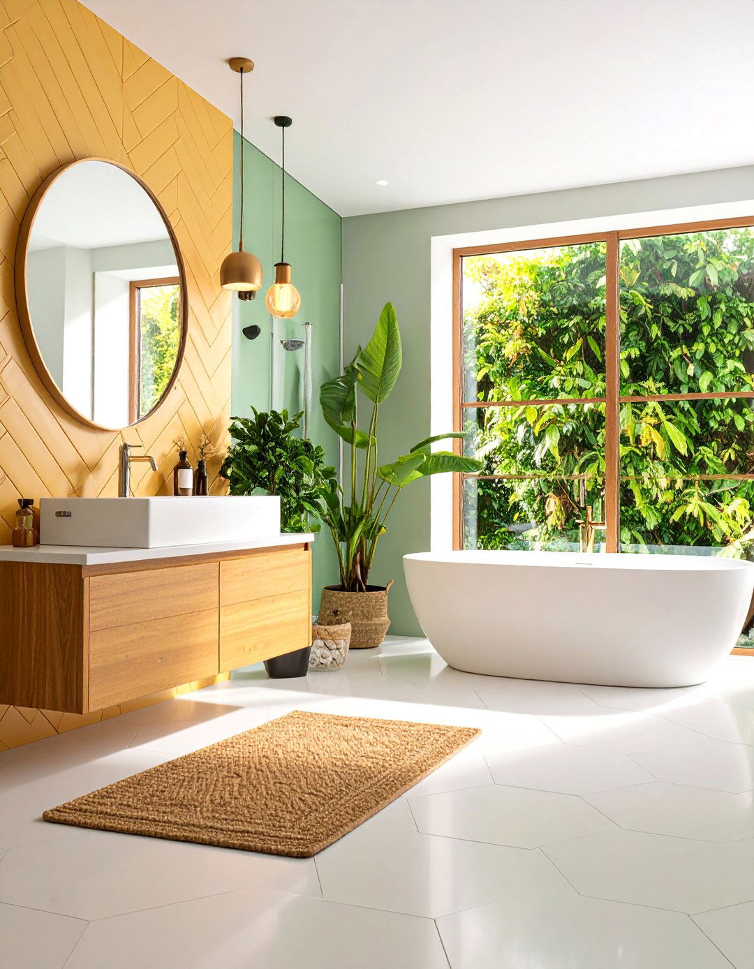 Geometric Tile Pattern Feature Design - 25 Modern Bathroom Ideas