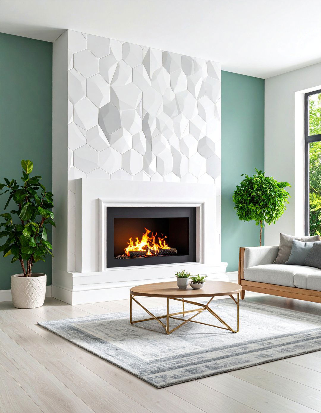 Geometric Tile Pattern Feature - 25 Fireplace Accent Wall Ideas