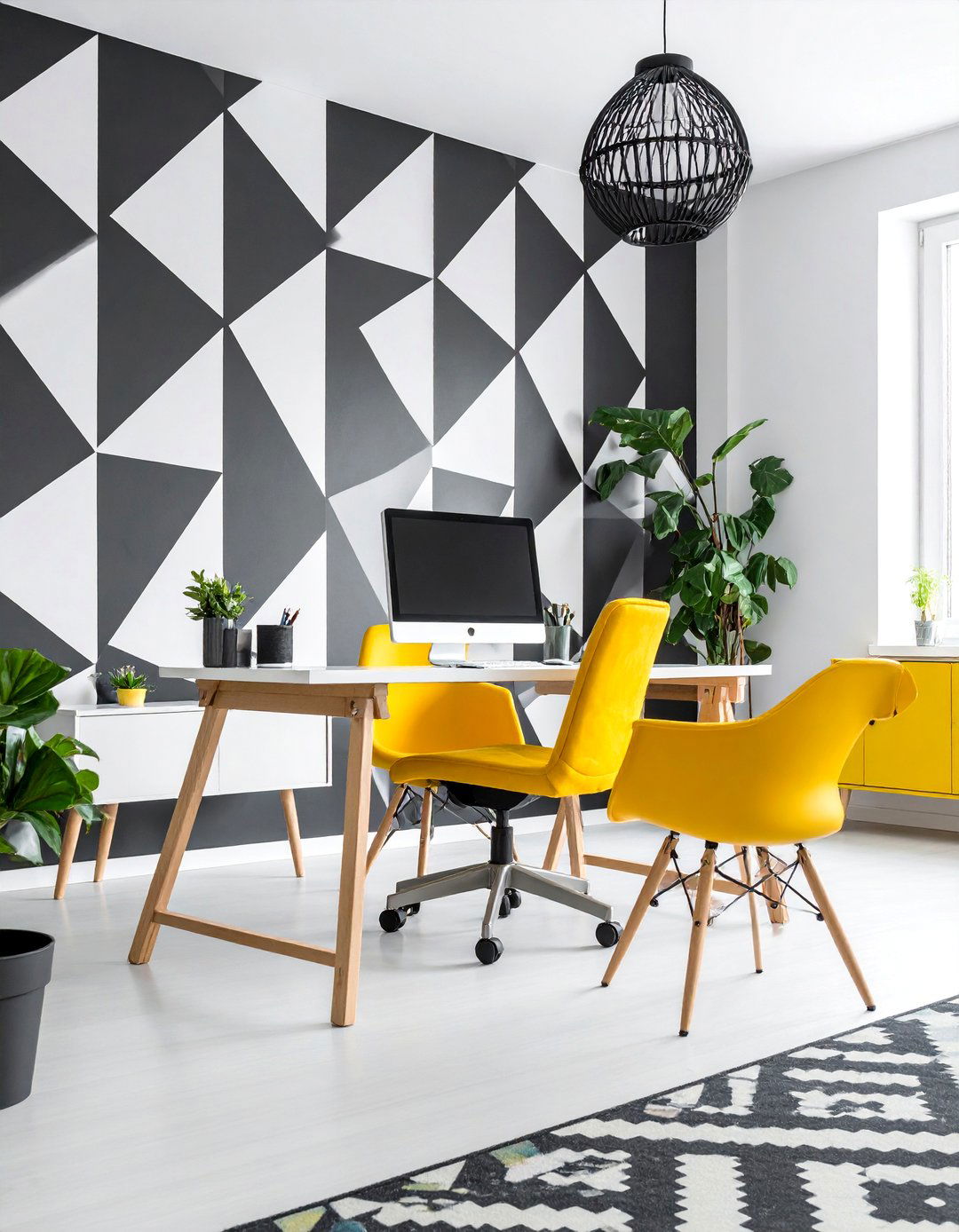 Geometric Triangle Wall Pattern in Black and White - 25 Wall Painting Ideas of Any Room