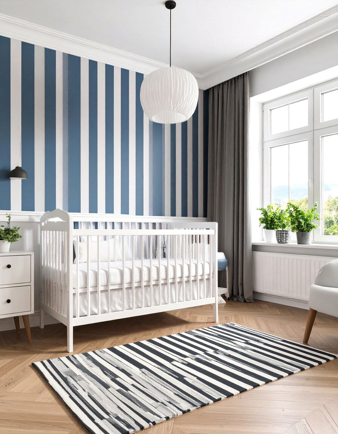 Geometric Wainscoting with Monochrome Walls - 25 Wainscoting Nursery Ideas