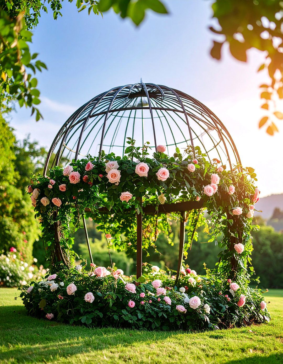 Geometric Wire Frame with Climbing Florals - 25 Tall Wedding Centerpiece Ideas