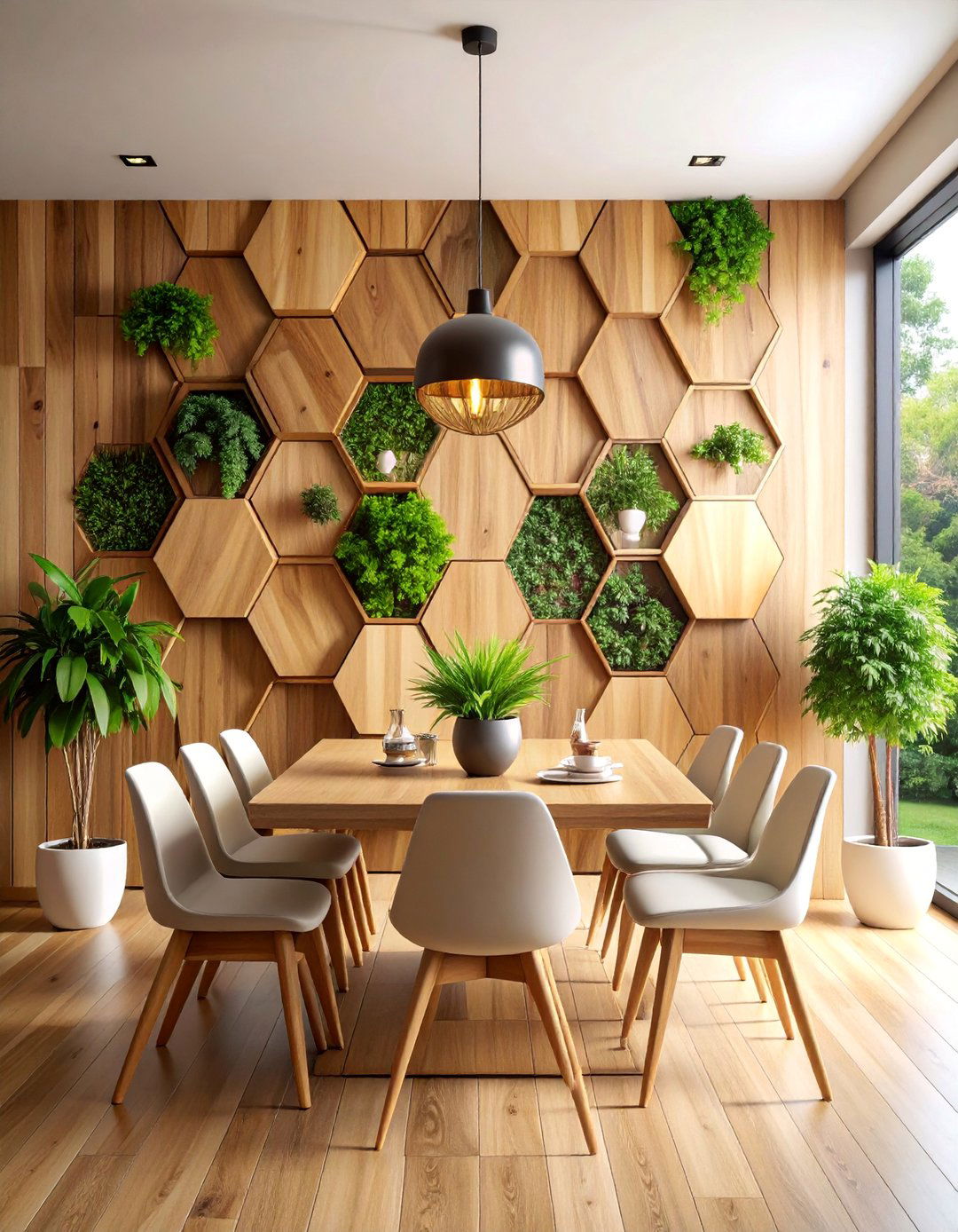 Geometric Wood Panel Wall - 25 Dining Room Accent Wall Ideas