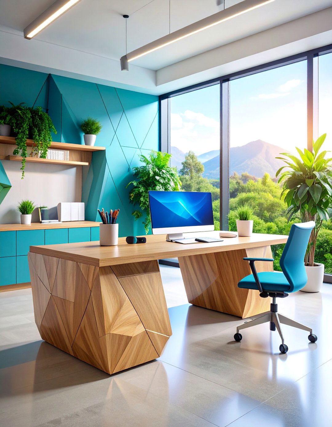 Geometric Wooden Desktop Charging Station with Artistic Appeal - 25 charging station ideas