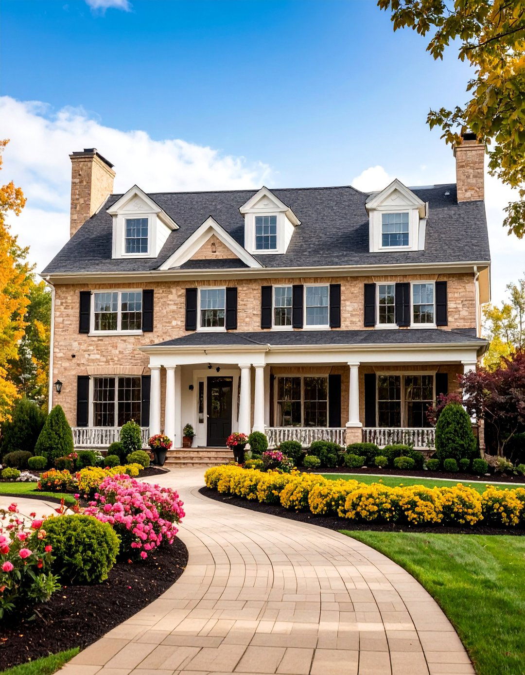 Georgian Colonial Beige Brick Symmetry - 25 Beige Brick Exterior Home Ideas