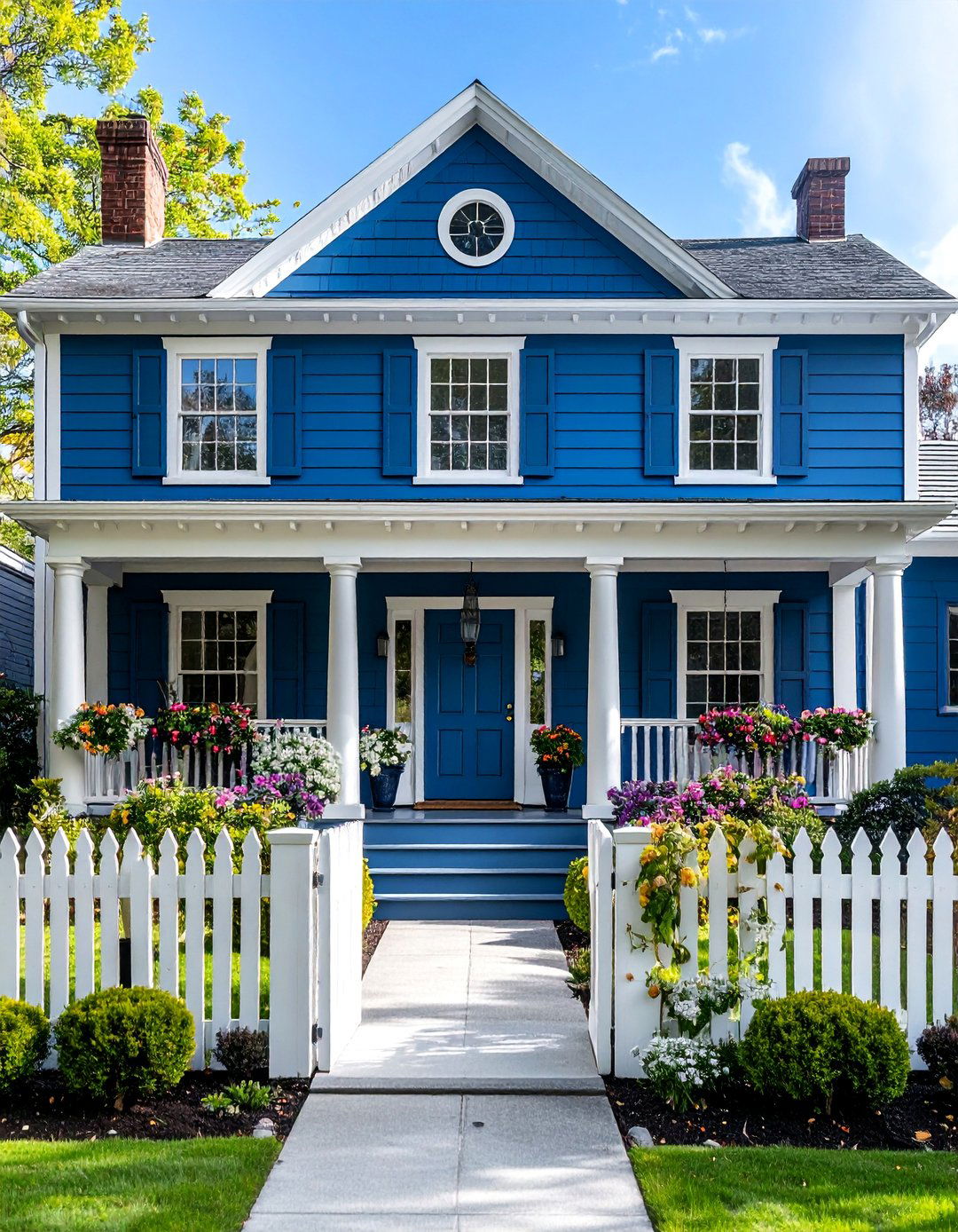 Georgian Colonial Cobalt Blue Formal Symmetry - 25 Blue House Siding With White Trim