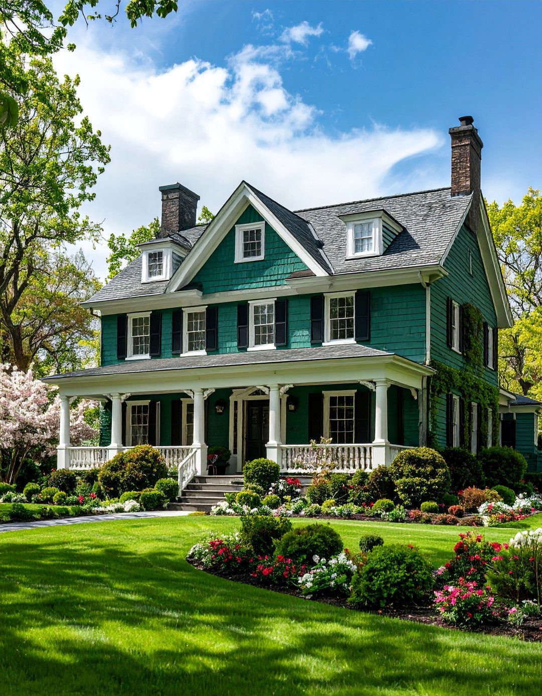 Georgian Colonial Green Brick Symmetry - 25 Green Brick Exterior Home Ideas