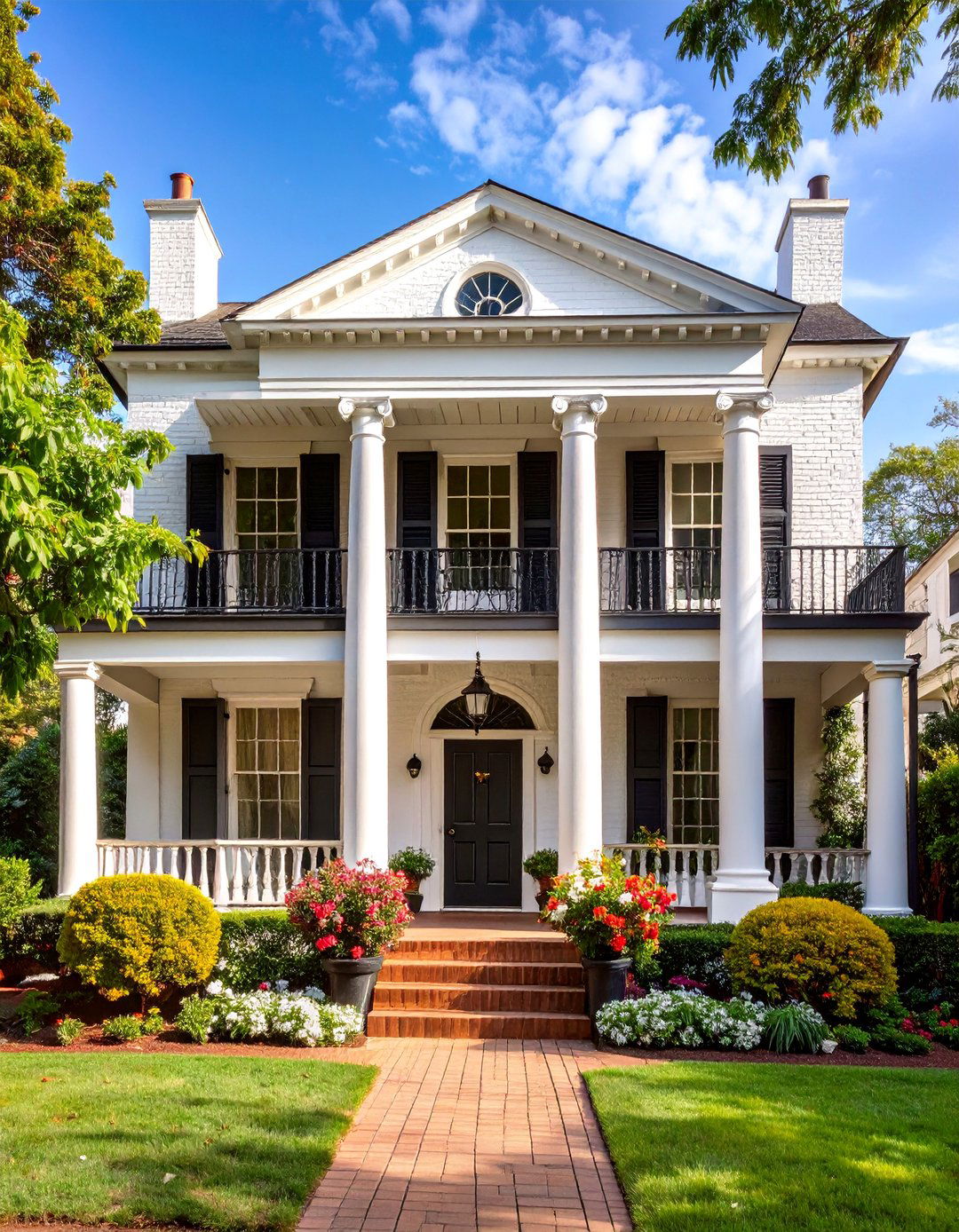 Georgian Colonial with Formal Symmetry - 25 White Brick House With Black Trim