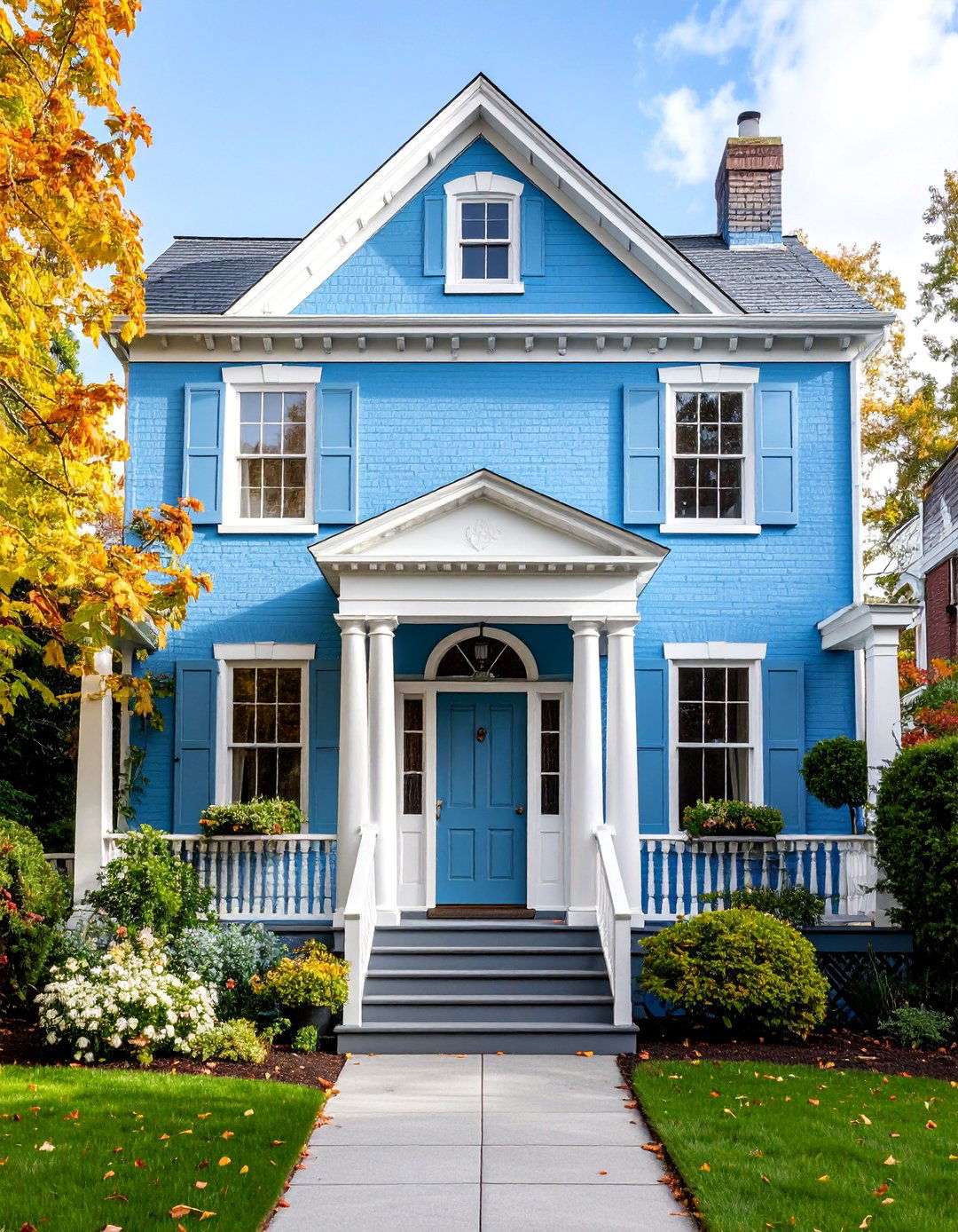 Georgian Light Blue Symmetrical Brick Design - 25 light blue house exterior ideas