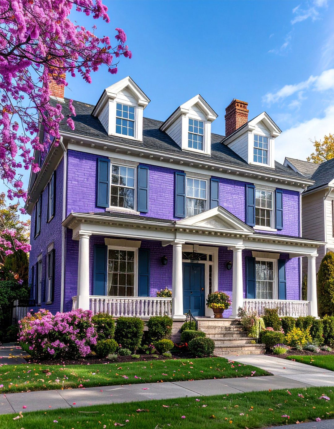 Georgian Purple Brick with Limestone Details - 25 Purple House Exterior Ideas