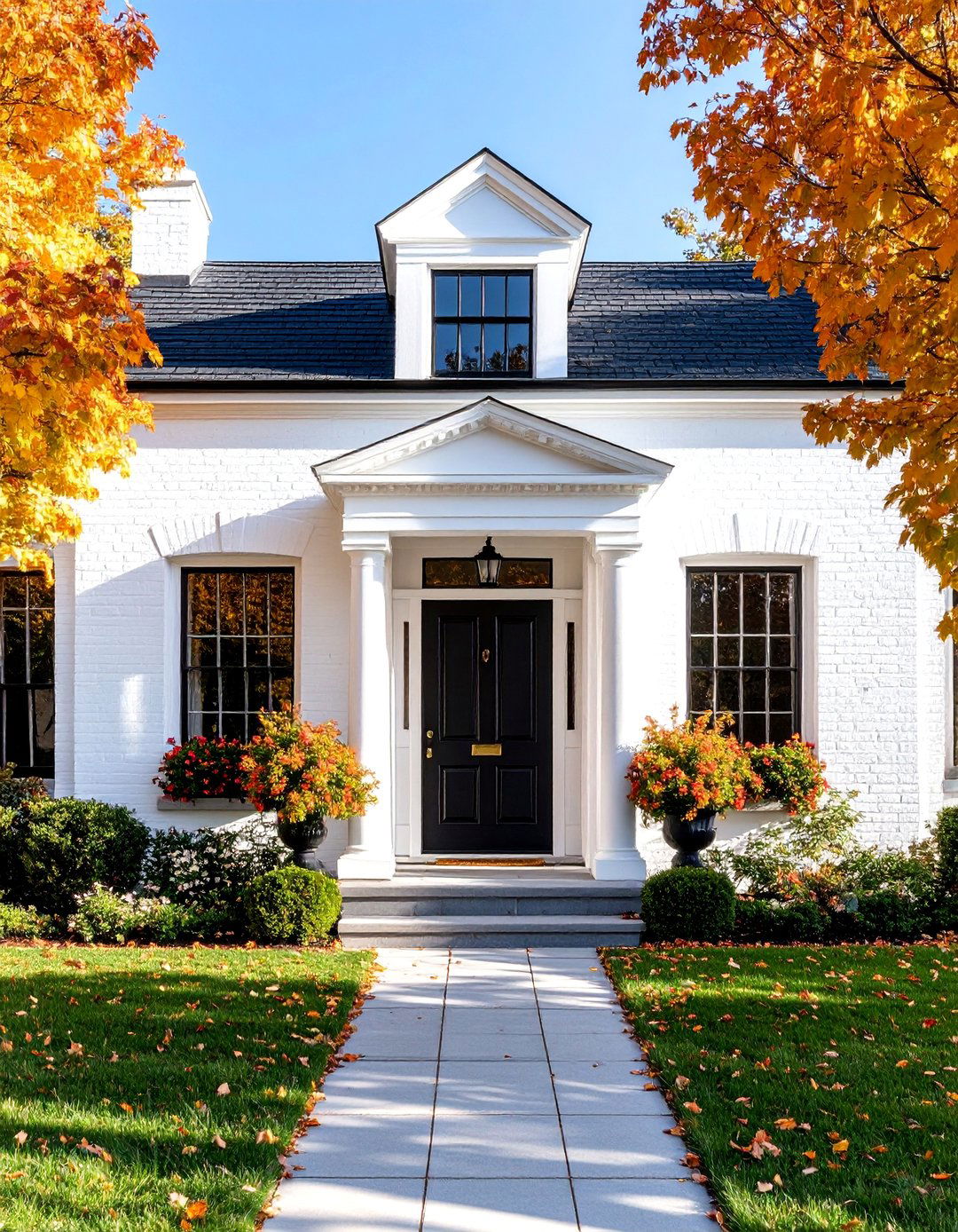 Georgian White House with Formal Black Door - 25 White House Ideas With Black Doors