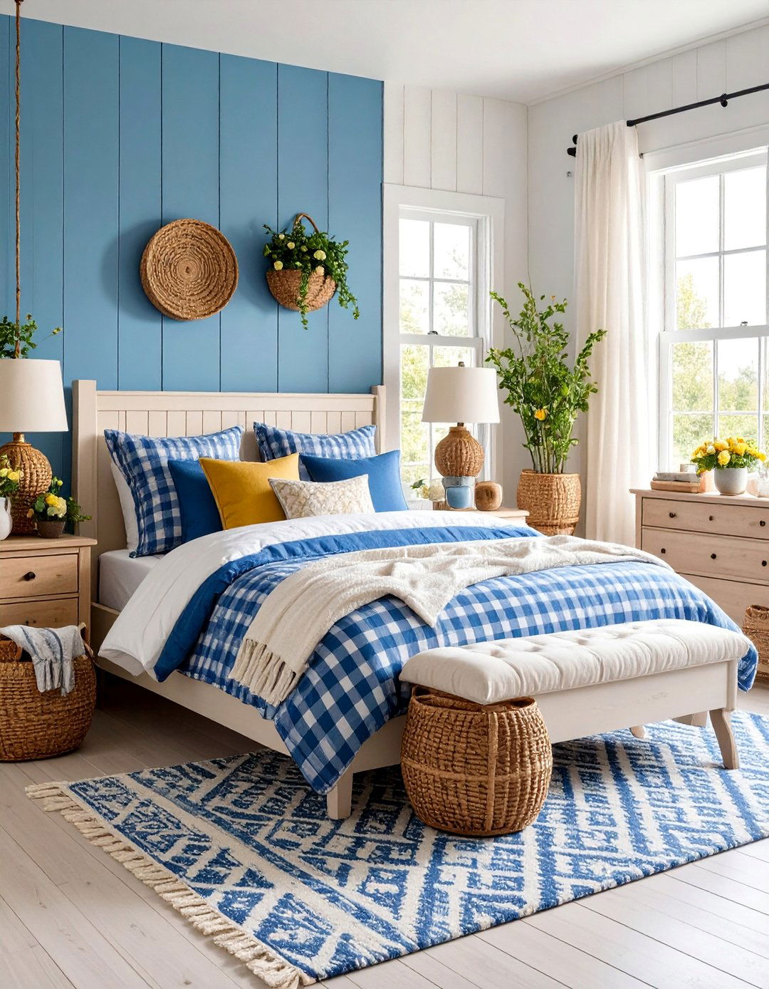 Gingham Cottage Bedroom with Country Charm - 25 Cottage Bedroom Ideas