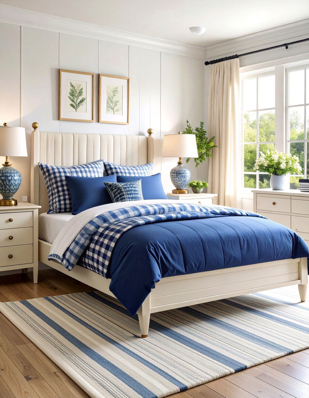 Gingham and Stripes Grandmillennial Bedroom Design - 25 Grandmillennial Style Bedroom Ideas