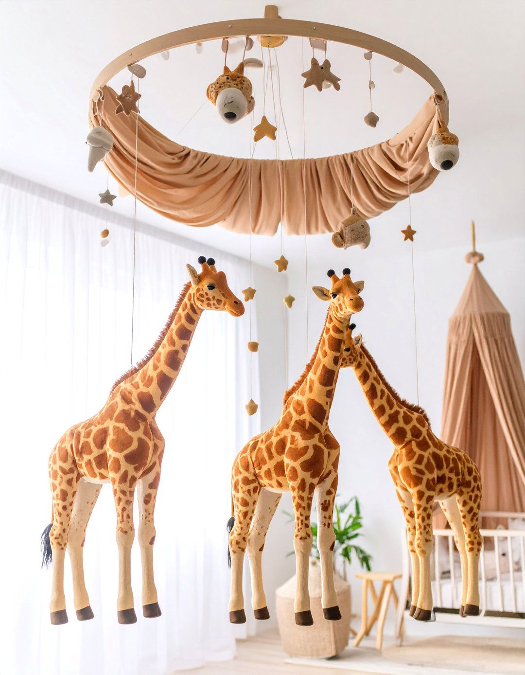 Giraffe Mobile and Ceiling Focused Nursery Design - 25 Giraffe Nursery Ideas