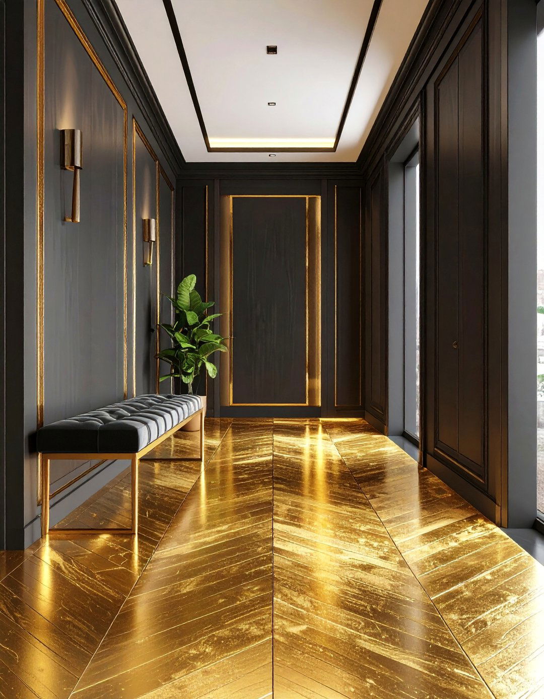Glam Metallic Gold Inlay Painted Floor - 25 Painted Floor Ideas