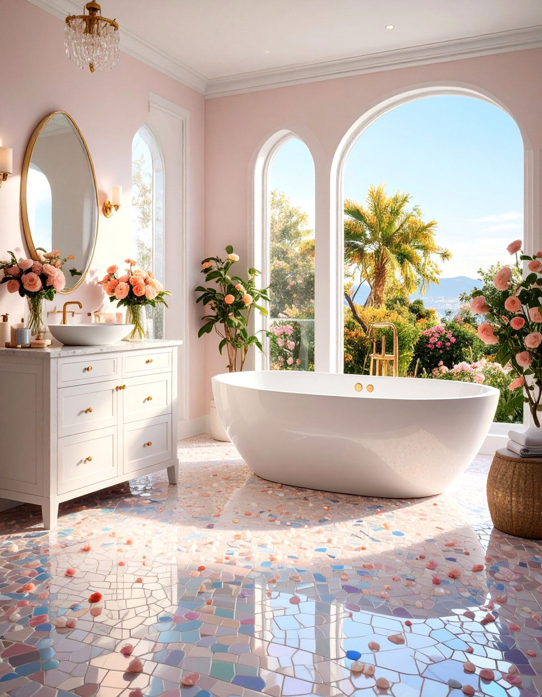 Glam Mother of Pearl Bathroom Mosaic Floor Tile - 25 Bathroom Mosaic Floor Tile Ideas