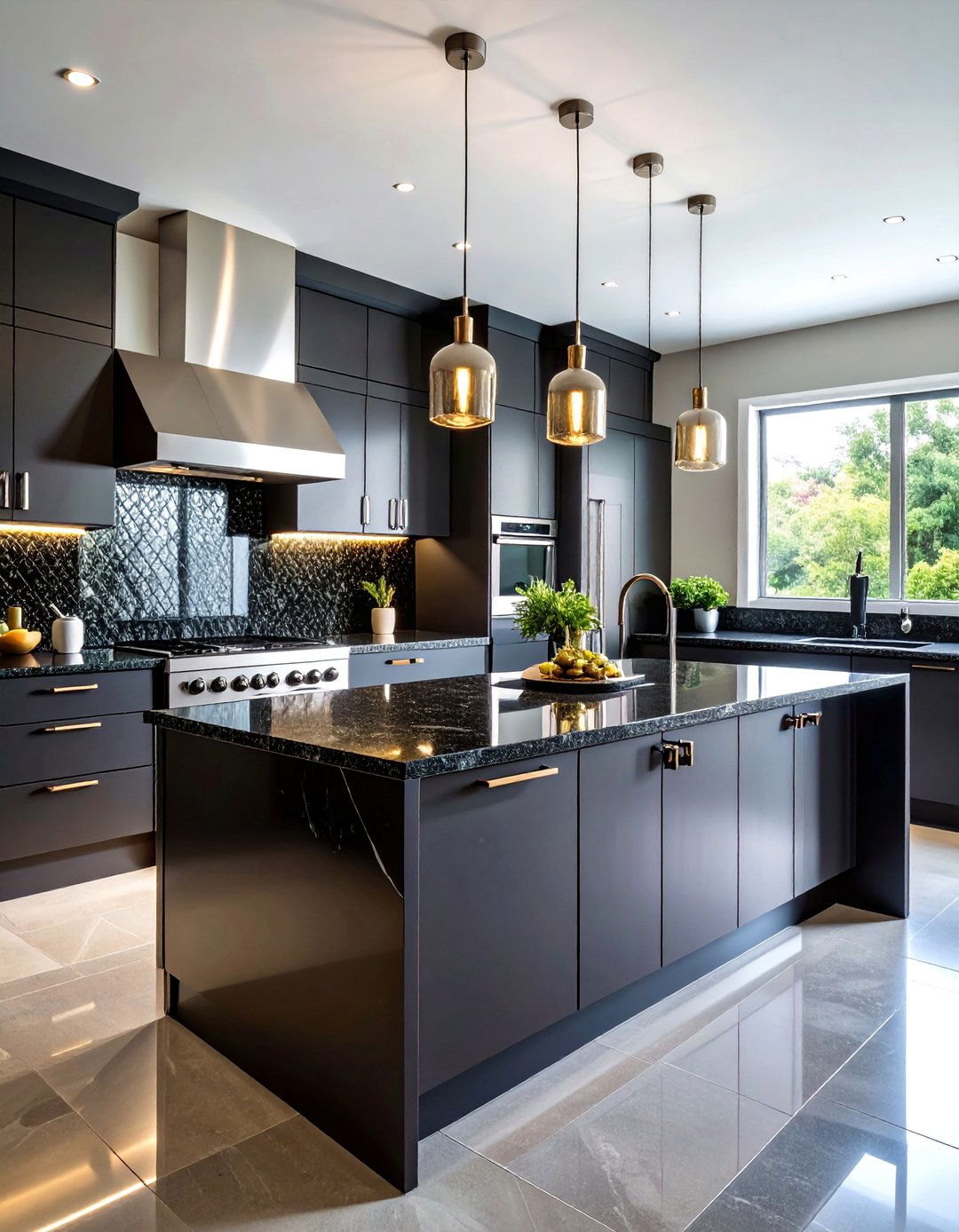 Glamorous Black Mirror Tile Backsplash - 25 Kitchen With Black Backsplash