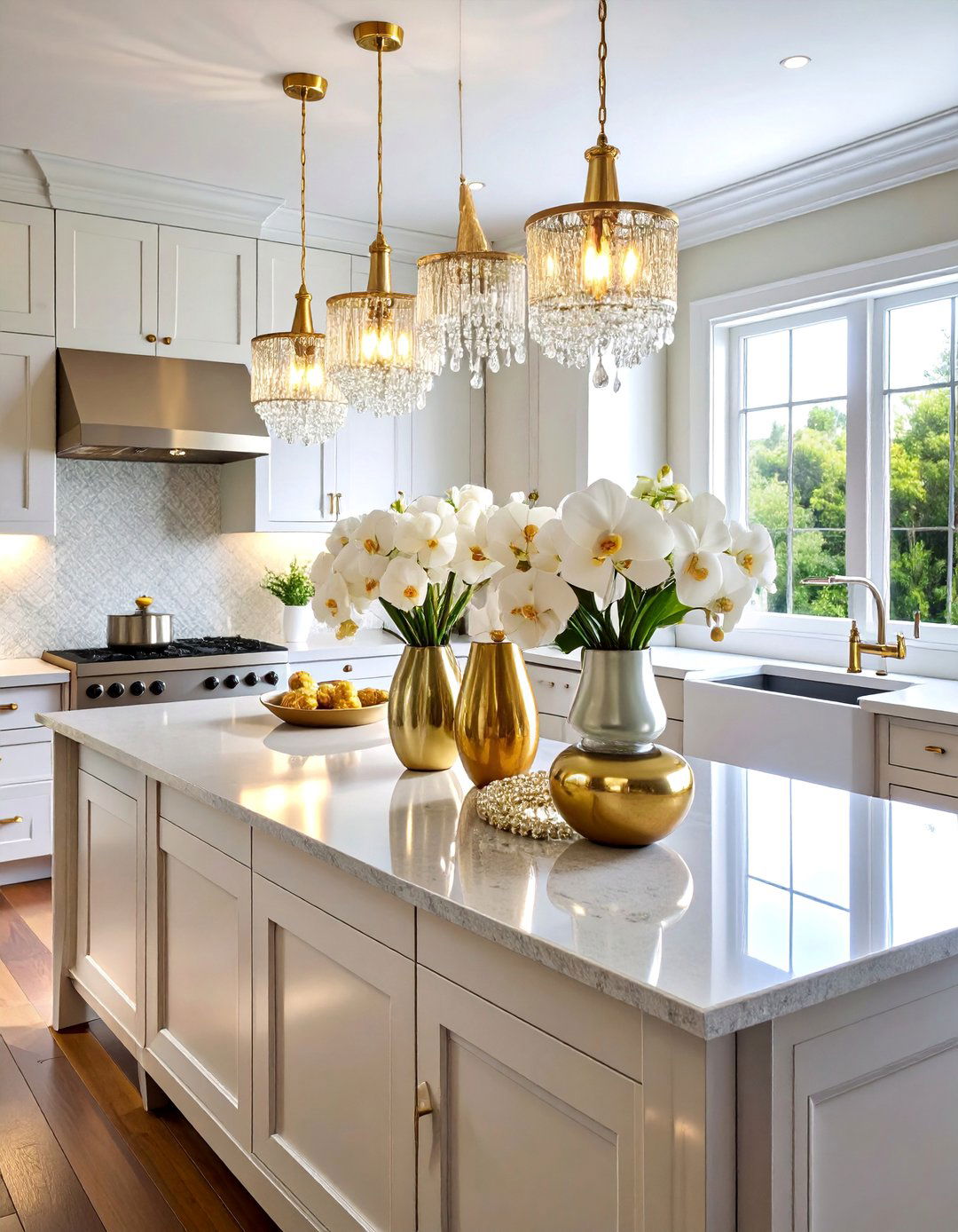 Glamorous Metallic Accents Kitchen Island Centerpiece - 25 Kitchen Island Centerpiece Ideas