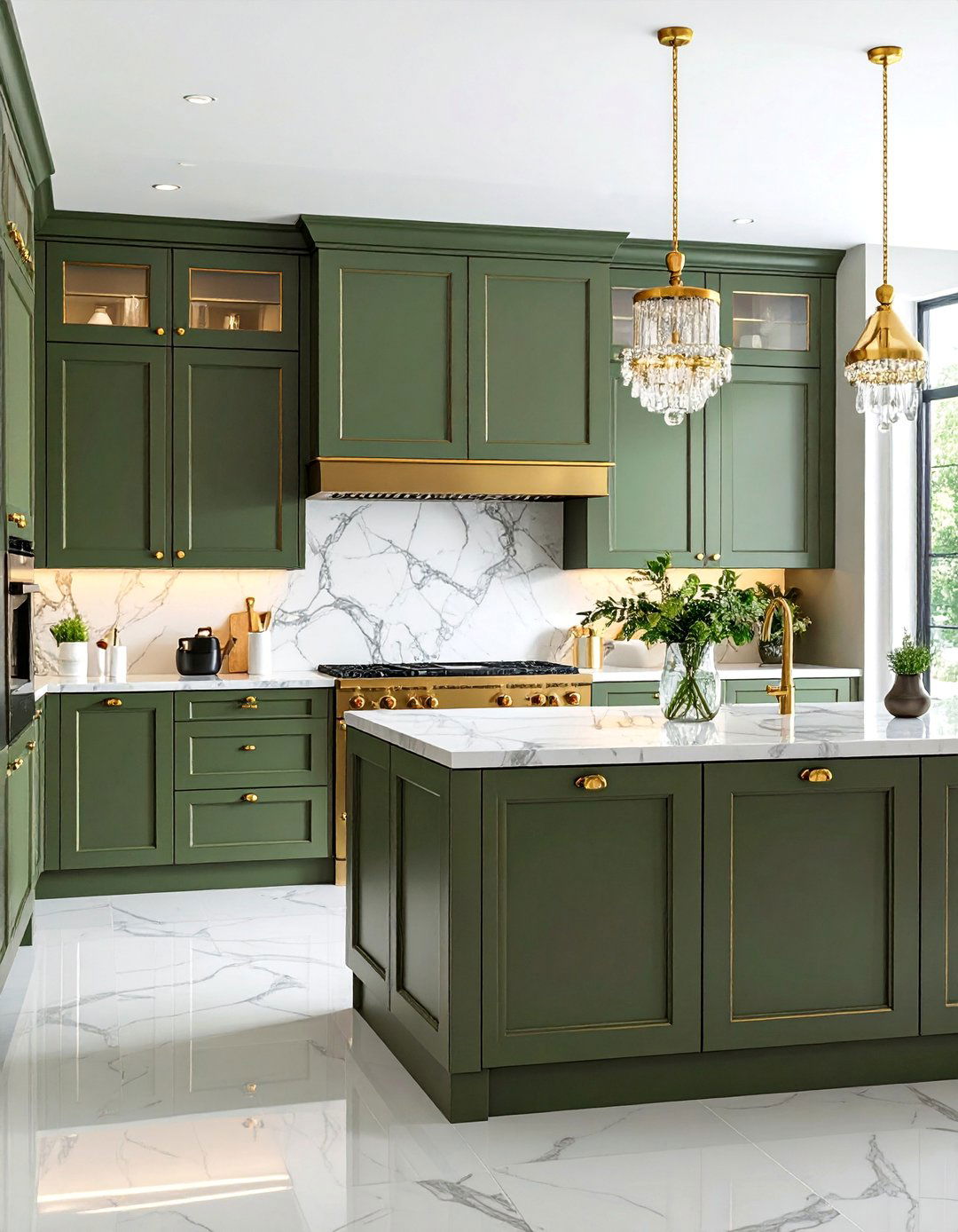 Glamorous Olive Green Kitchen with Gold Backsplash - 25 Olive Green Kitchens