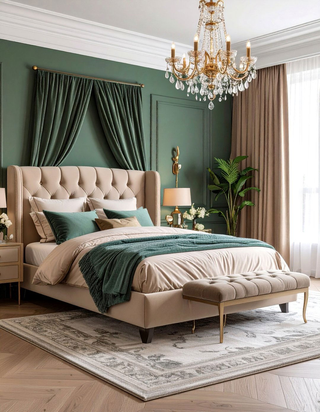 Glamorous Taupe Bedroom with Velvet Textures - 25 Taupe Bedroom Ideas