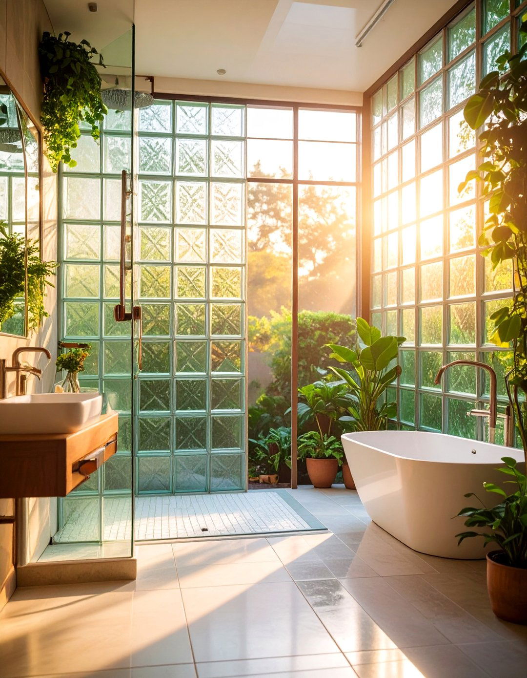 Glass Block Shower Wall with Vintage Appeal - 25 Small Shower Ideas