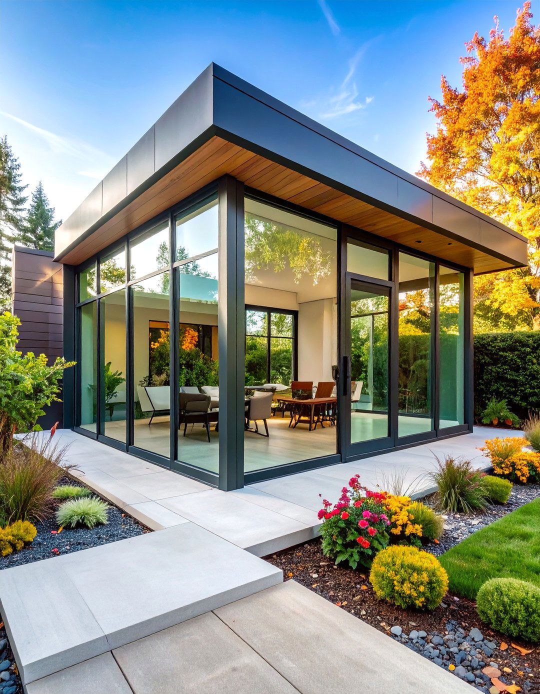 Glass Box Porch with Minimalist Landscaping - 25 Modern Front Porch Ideas