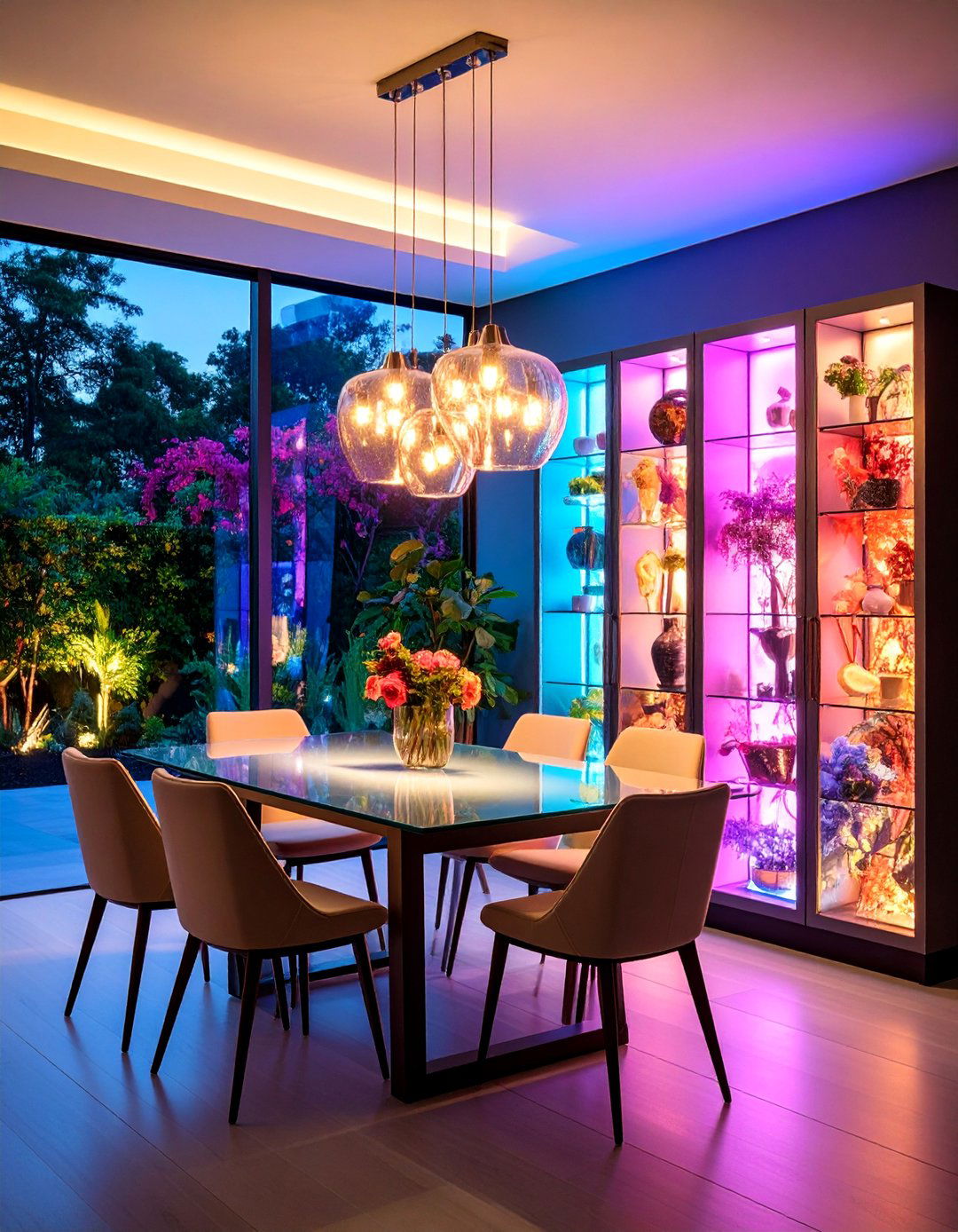 Glass Cabinet Hutch with Adjustable LED Lighting - 25 Dining Room Hutch Ideas