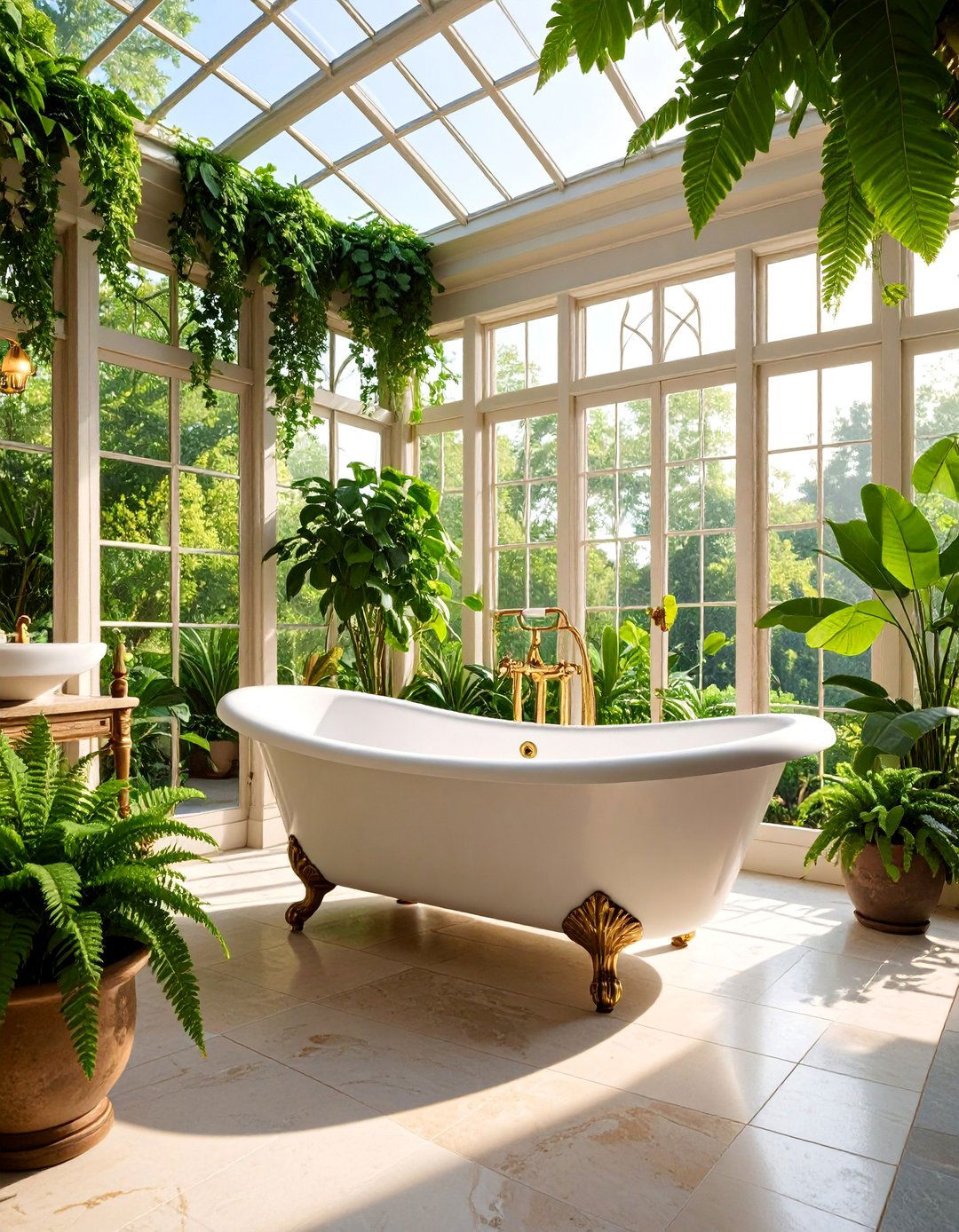 Glass Conservatory Bathroom with Victorian Details - 25 Greenhouse Bathroom Ideas