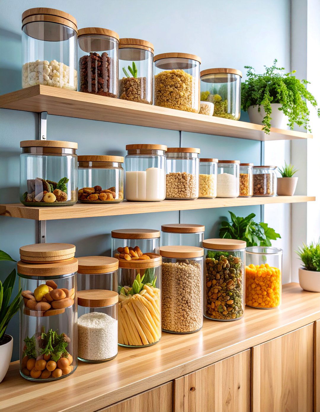 Glass Container Display with Bamboo Lids - 25 Tupperware Organization Ideas