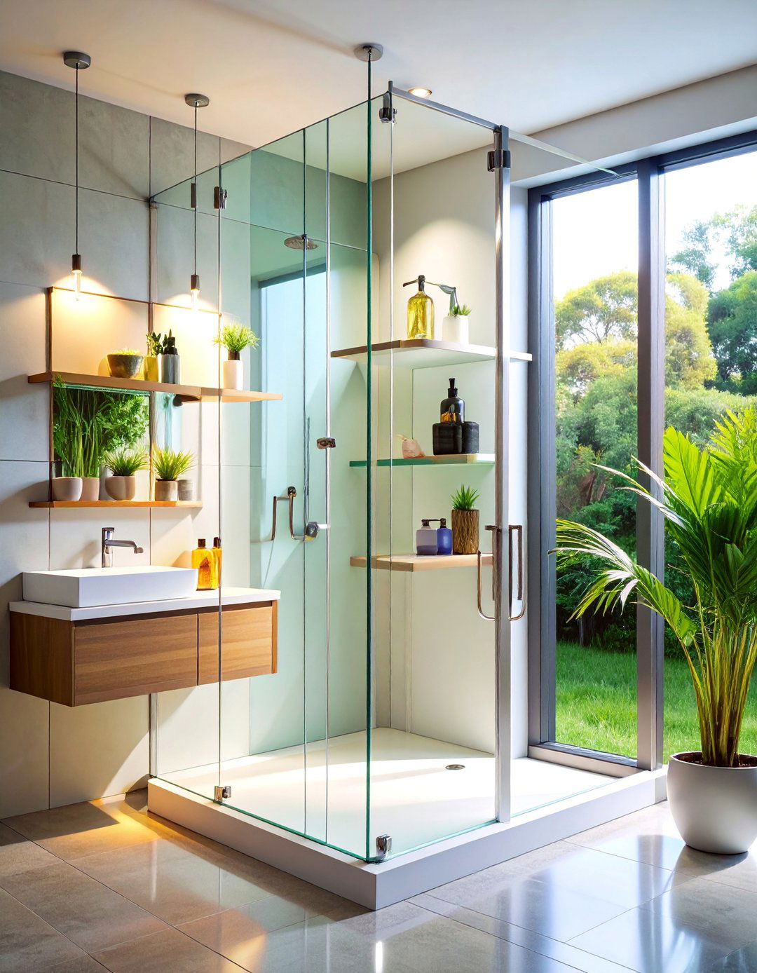 Glass Corner Shower Caddy System - 25 Small Bathroom Shelving Ideas