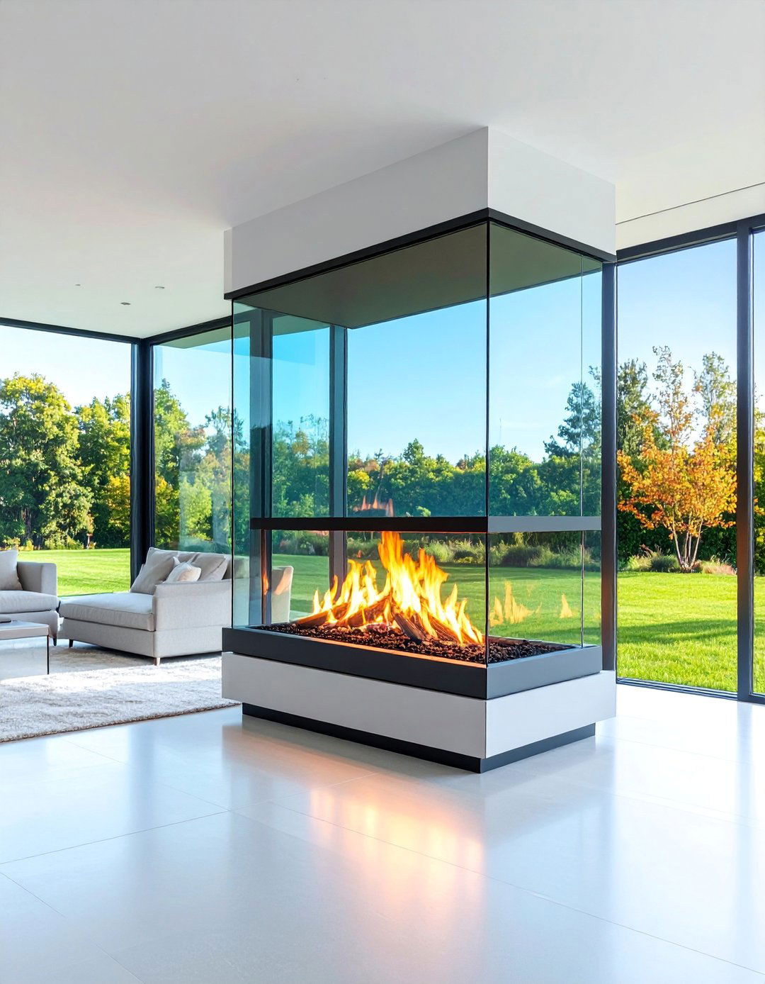Glass Double Sided Fireplace for Seamless Transparency - 25 Double-sided Fireplace Ideas