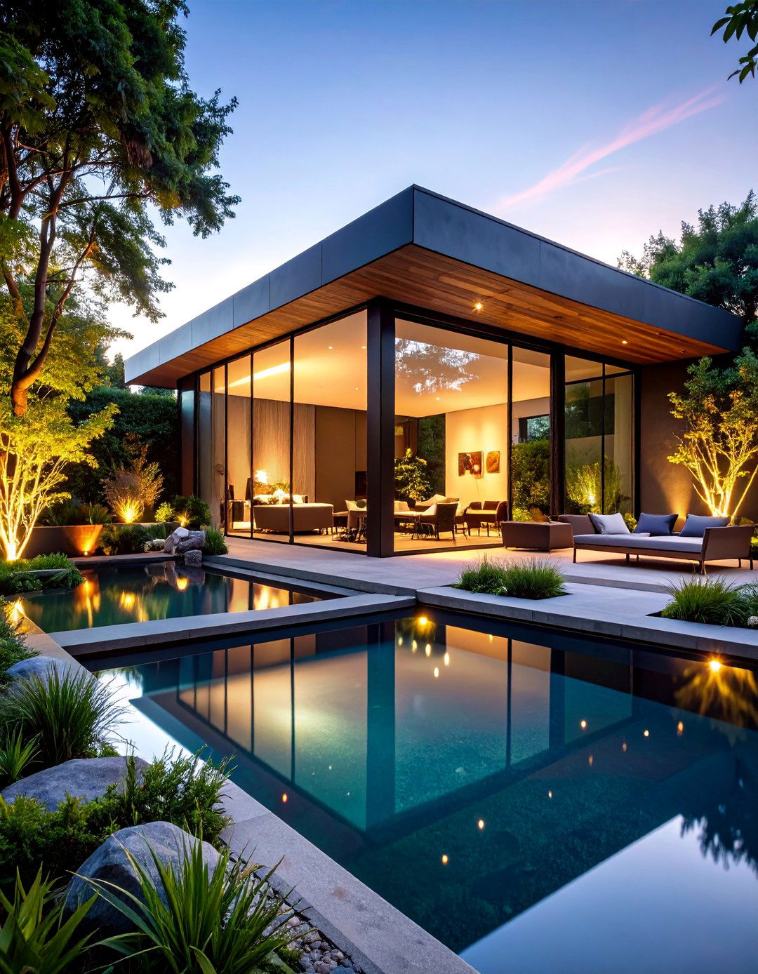 Glass Edged Modern Pool - 25 Small Garden Reflecting Pool Ideas