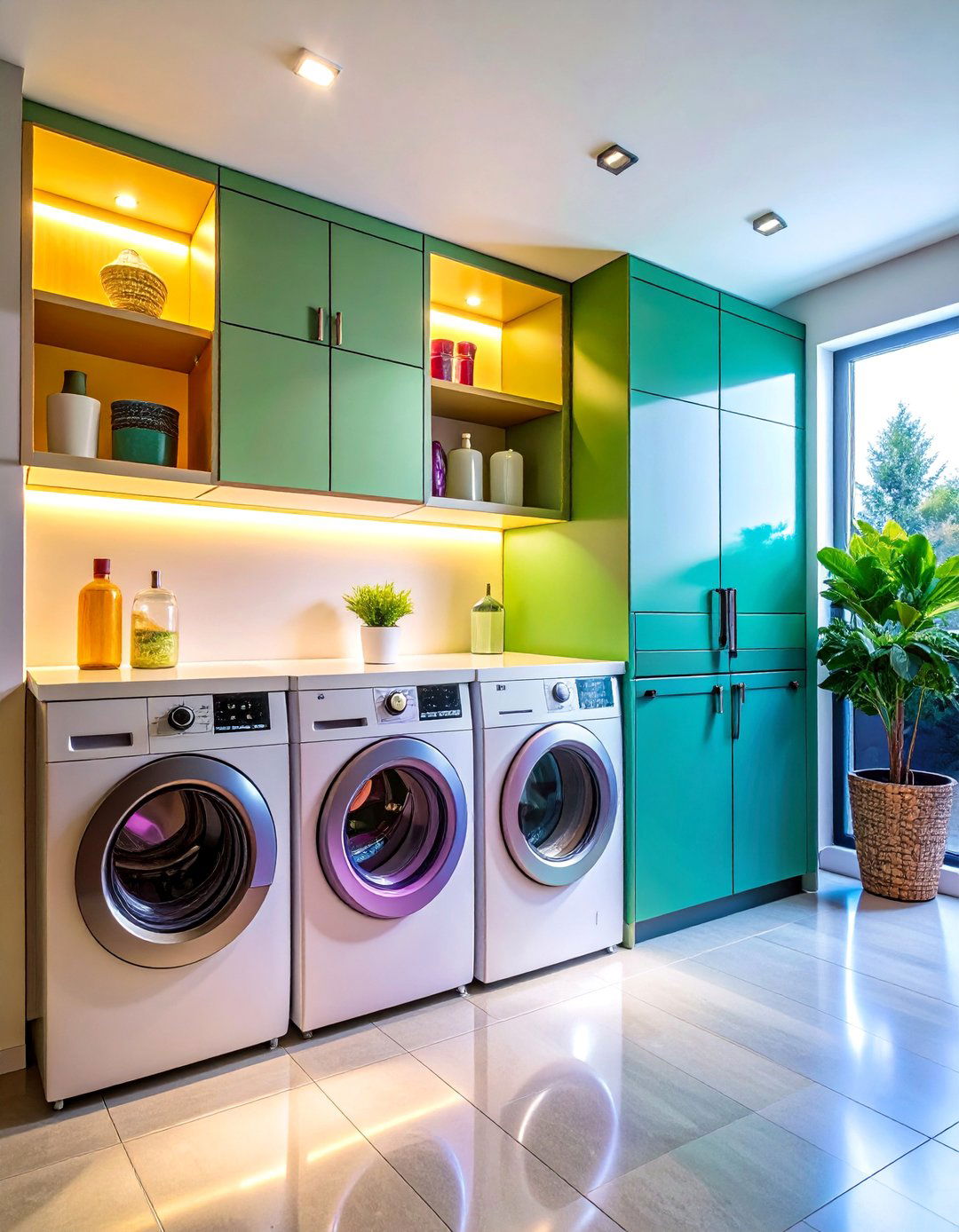 Glass Front Cabinets with Interior Lighting - 25 Laundry Room Shelf Ideas