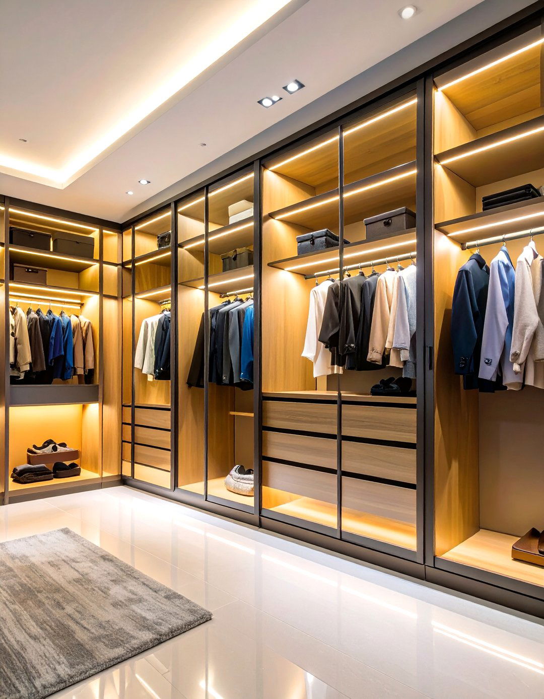 Glass Front Display Closet with LED Lighting - 25 Closet Ideas