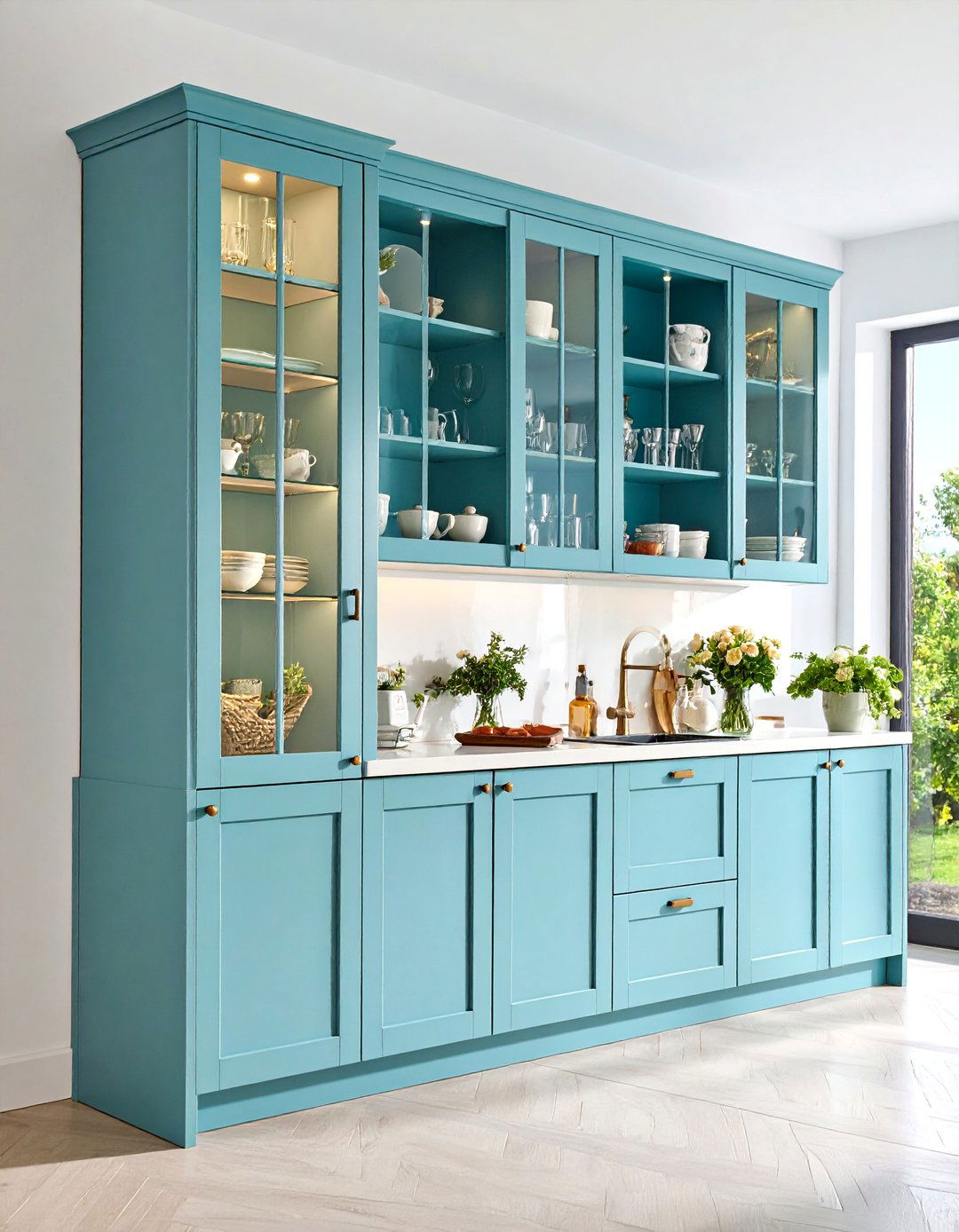 Glass Front Larder with Display Storage - 25 Larder Cupboard and Pantry Ideas for Your Kitchen