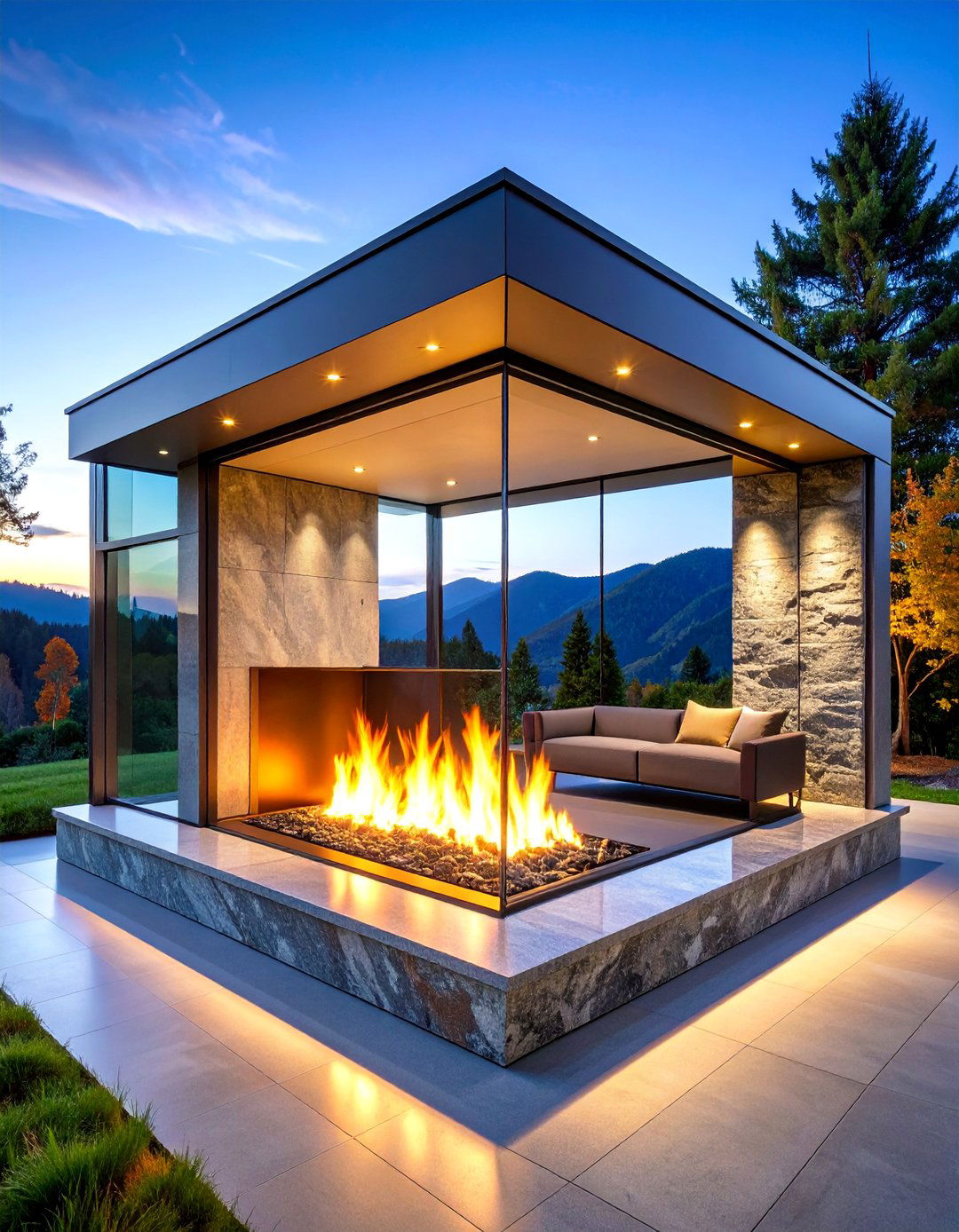 Glass Fronted Corner Fireplace Design - 25 Modern Fireplace Ideas