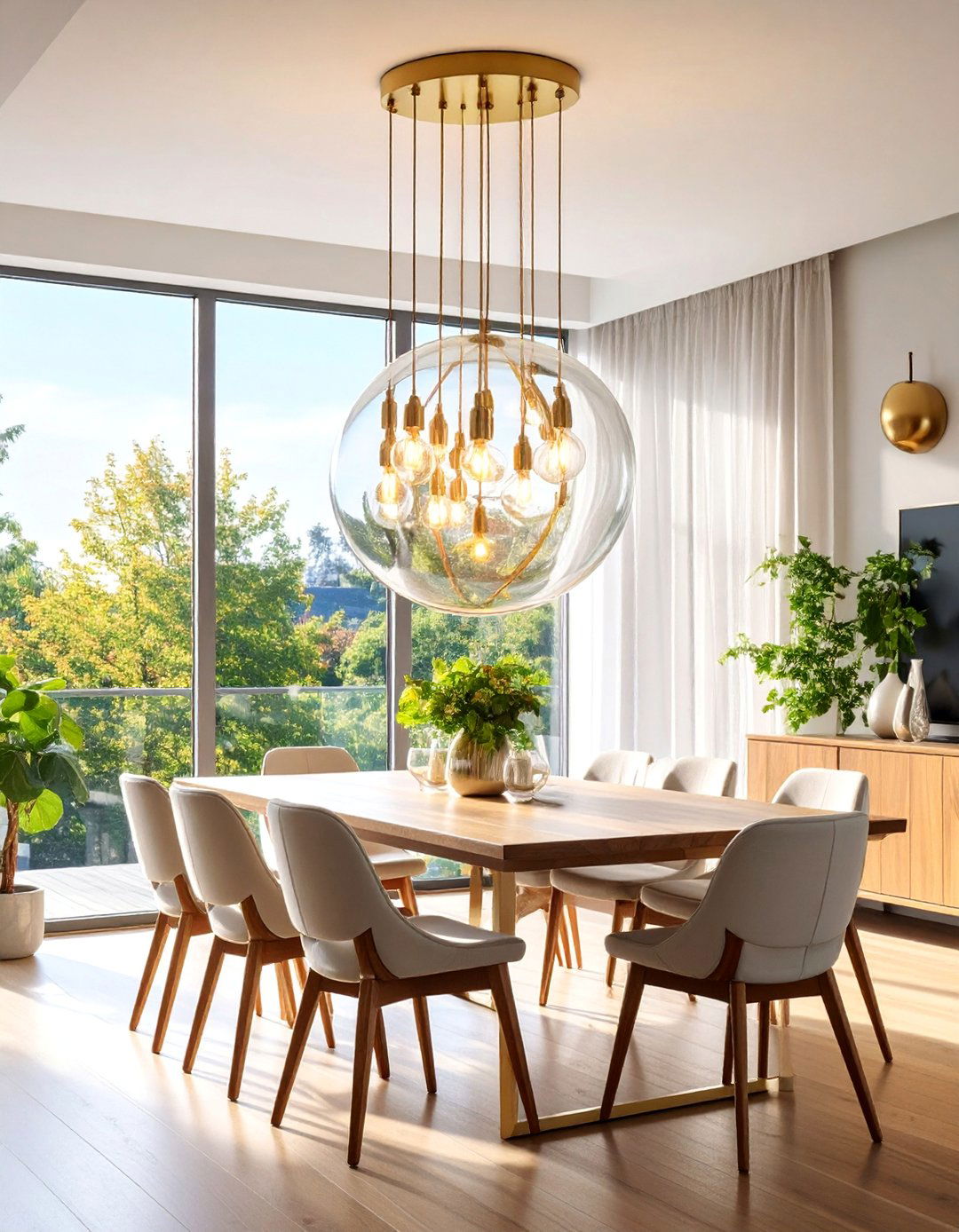 Glass Globe Pendant with Brass Accents - 25 Small Dining Room Lighting Ideas