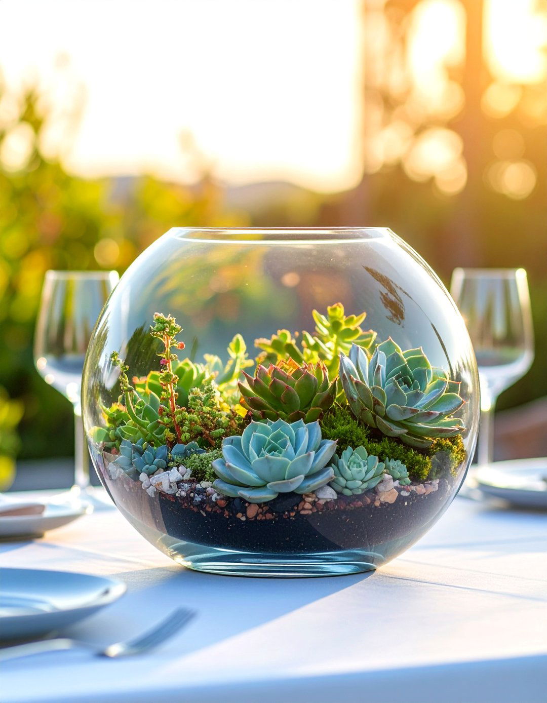 Glass Globe Terrarium Display - 25 Outdoor Succulent Container Ideas