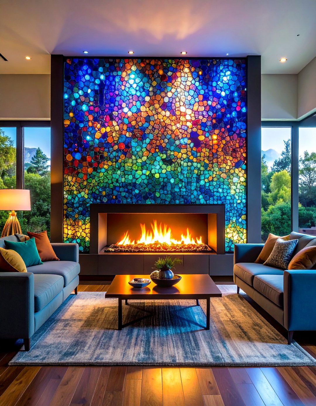 Glass Mosaic Shimmer Wall - 25 Fireplace Tile Ideas