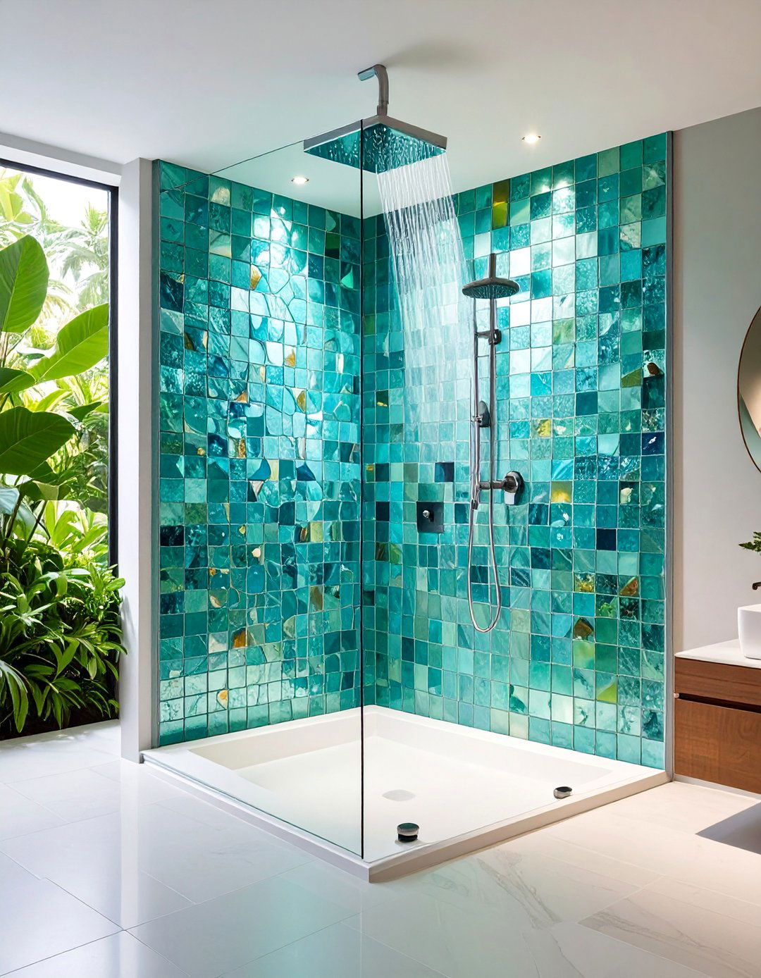 Glass Mosaic Shower Niche with Jewel Tones - 25 Shower Niche Ideas